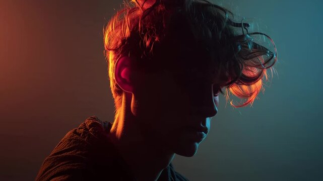 Contemplative profile under dual illumination: A study in contrasts and subdued emotions,