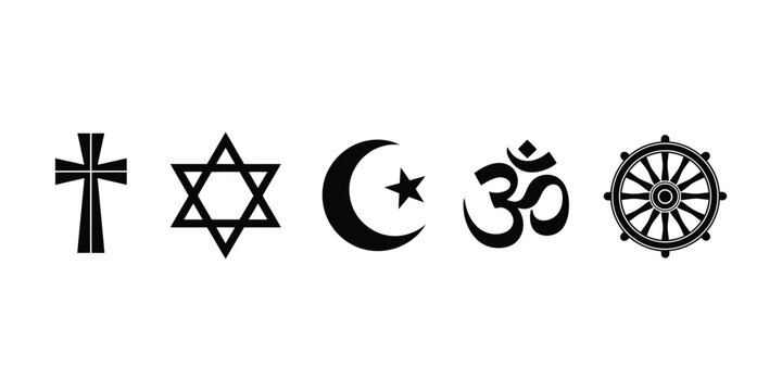 Religious symbol set christianity judaism islam hinduism and buddhism represented