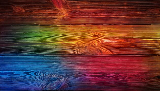 rustic oak wooden panel with glowing rainbow finish abstract background texture