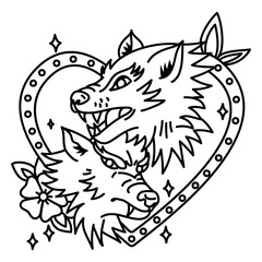 Wolves tattoo traditional stroke heart