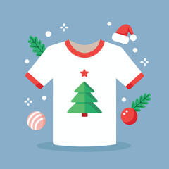 Festive white t shirt design featuring a classic green christmas tree and cheerful holiday accents perfect for seasonal apparel and gifts