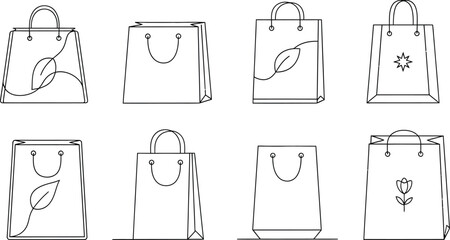 Shopping bags outline vector eco friendly retail commerce design graphic art