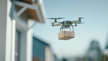 A quadcopter drone transports a parcel through a residential area, showcasing innovation in contactless delivery. Advanced aerial robotics enable rapid and reliable package distribution - Powered by Adobe
