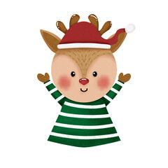 Cute Christmas Reindeer In Green Outfit cartoon illustration 