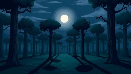 Mysterious Forest Path Under Full Moonlight - Digital Art perfect for website background, game asset, book cover, digital wallpaper, fantasy art, Halloween