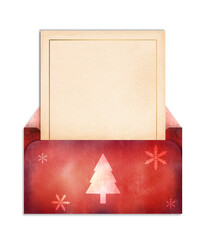 Watercolor Red Christmas Envelope With Card Illustration 