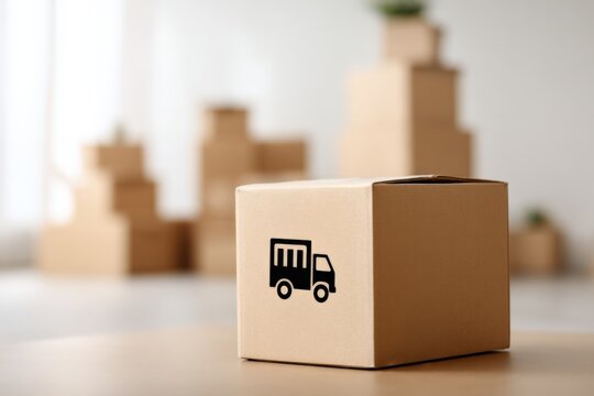 Cardboard boxes for shipping and delivery with truck icon - Powered by Adobe