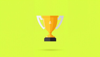 Stylized sports trophy cup on neon lime backdrop, victory celebration