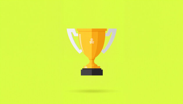 Stylized sports trophy cup on neon lime backdrop, victory celebration