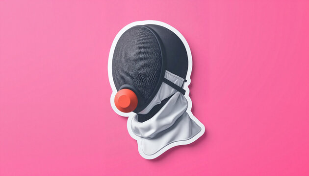 Fencing mask silhouette on bright rose background, sports gear design