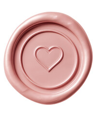 Top down blush pink wax seal with heart motif isolated transparent png
