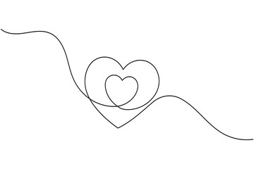 Continuous line drawing of nested hearts, love and connection