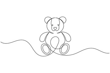 Continuous line drawing of a cute teddy bear sitting illustration