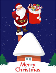 Composition with house and Santa for Christmas,