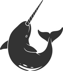 Stylized narwhal silhouette with long tusk, ocean creature art © SEMA