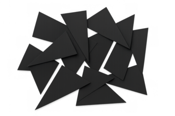 Black triangles forming abstract geometric pattern on transparent background, cutouts creating chaos composition