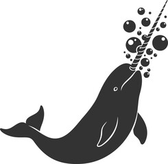 Monochromatic narwhal with bubbles simple sea creature art © SEMA