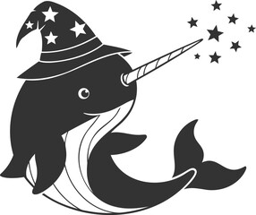 Enchanting narwhal wizard with magic horn and sparkling stars © SEMA