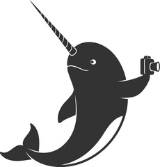 Obraz premium Cute narwhal character taking a selfie with a camera