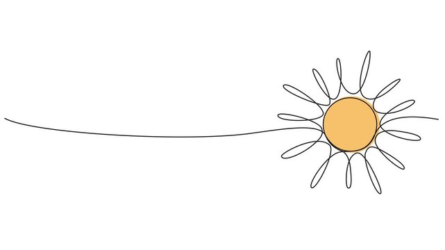 animated continuous line drawing of sun, line art animation