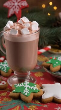Ein Becher hei&szlig;er Schokolade, garniert mit Marshmallows