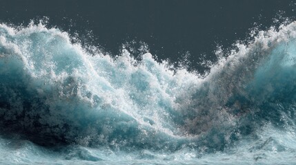 Obraz premium Massive waves rise dramatically in the ocean crashing with force.