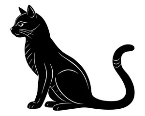 Cat sitting and stretching silhouette vector illustration isolated on white background