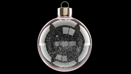 3D Render of a Transparent Glass Christmas Bauble Filled with Black Glitter, Isolated on Black Background