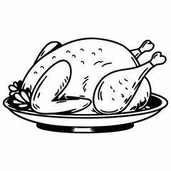 Simple line art of a roasted chicken on a platter