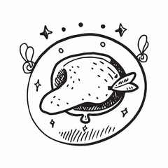 Whimsical hand drawn delicious chicken dish on a plate