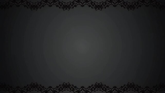 ミニマルなダークグレー背景と上下のゴシック装飾、エレガントなホラー/ファンタジーフレーム