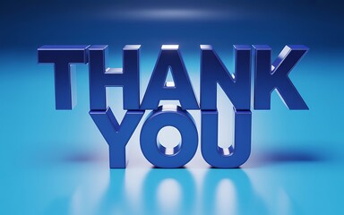 Thank you text with blue 3d letters and reflection