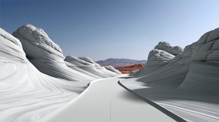 White Rock Formations and Road Under Blue Sky
