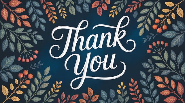 Elegant thank you message surrounded by autumnal leaves and berries
