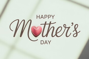 Happy mothers day greeting with a pink heart on a soft background