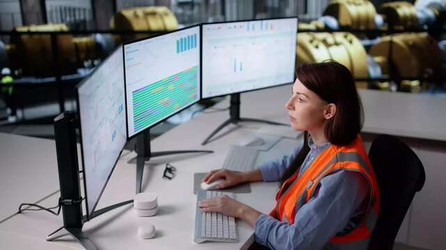 Female Operator Controls Gas Turbine Engine