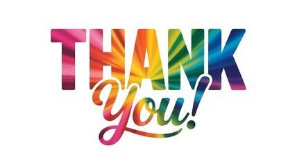 Colorful rainbow gradient text thank you with sunburst background
