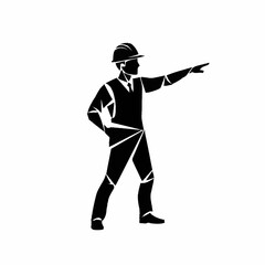 Engineer in silhouette pointing with determination and focus towards the future.