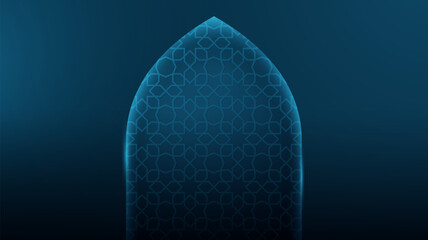 Luxury Islamic background in blue design with arabic pattern and light effect