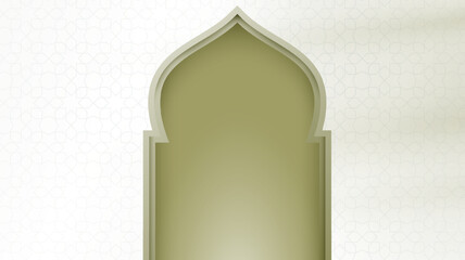 Islamic background with green mosque arch shape on white background in islamic pattern design