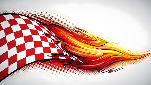 Dynamic Checkered Flag with Fiery Speed Effect perfect for website banner, event promotion, poster background, social media graphic, t-shirt design, advertising
