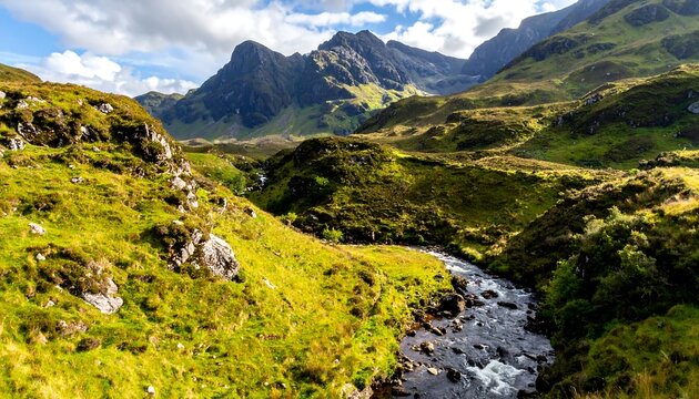 Scenic Highland valley with a stream