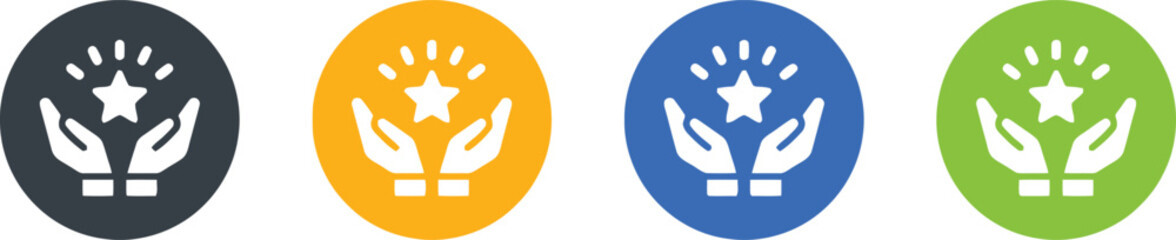 Obraz premium hands, star, icon, symbol, achievement, success, award, recognition, graphic, design, illustration, isolated, white background, dark gray, yellow, blue, green, celebration, hope, excellence, simple, f