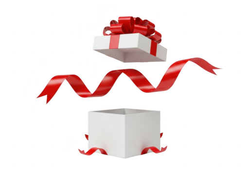 Open gift box with red ribbon isolated on transparent background - Powered by Adobe