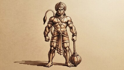 Traditional Indian Warrior Deity Illustration Depicting Fierce Combat