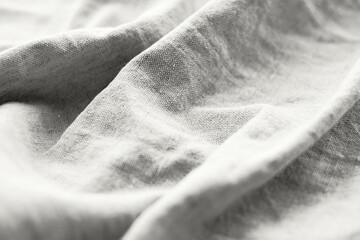 Natural cloud white dancer linen fabric texture. Rough crumpled burlap background. Demonstrating...