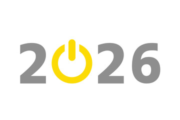 2026 design with power button icon on white background