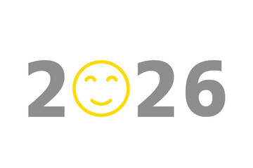 2026 design with smiling face icon on transparent background