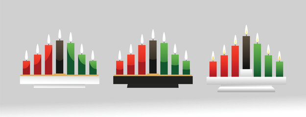 Vibrant Colorful Kwanzaa Kinara with Lit Candles Vector Collection – Unity, Community, and African American Tradition Cultural Symbol of Heritage and Celebration