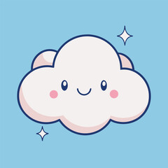 Adorable kawaii cloud character with sparkling magical elements and soft aesthetic